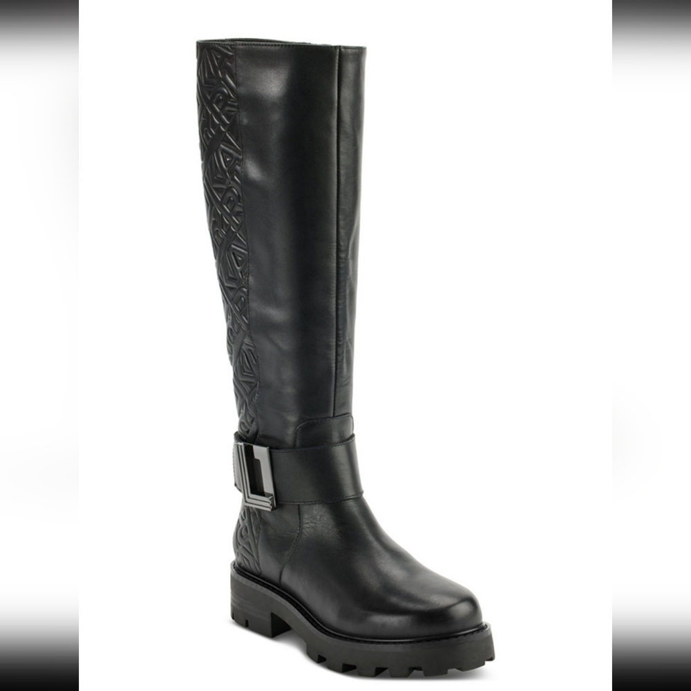 Karl Lagerfeld Paris Women's Black Meara Logo Quilted Knee High Boots Size 9M